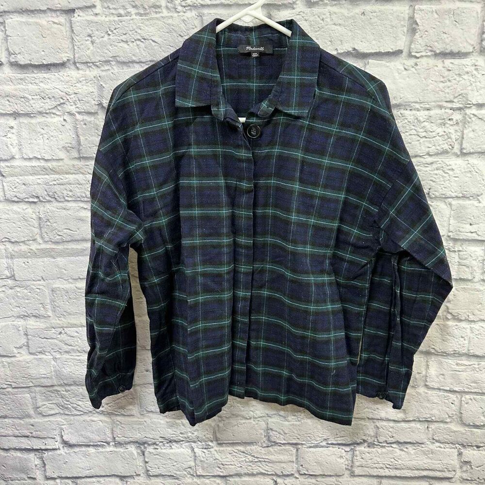 Madewell Shirt Womens XXS Bromley Green Blue Plaid Flannel Long Sleeve Button Up